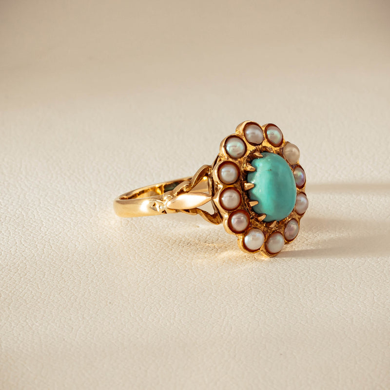 Deja Vu 9ct Yellow Gold Turquoise & Seed Pearl Ring - Ring - Walker & Hall