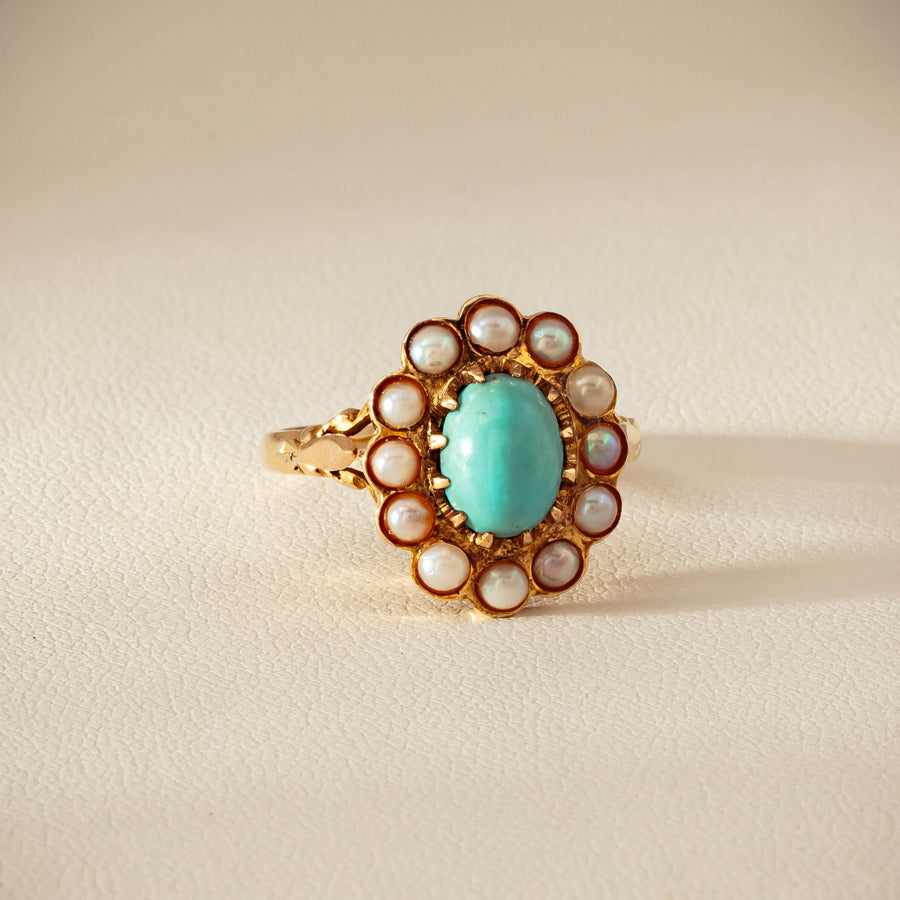 Deja Vu 9ct Yellow Gold Turquoise & Seed Pearl Ring - Ring - Walker & Hall