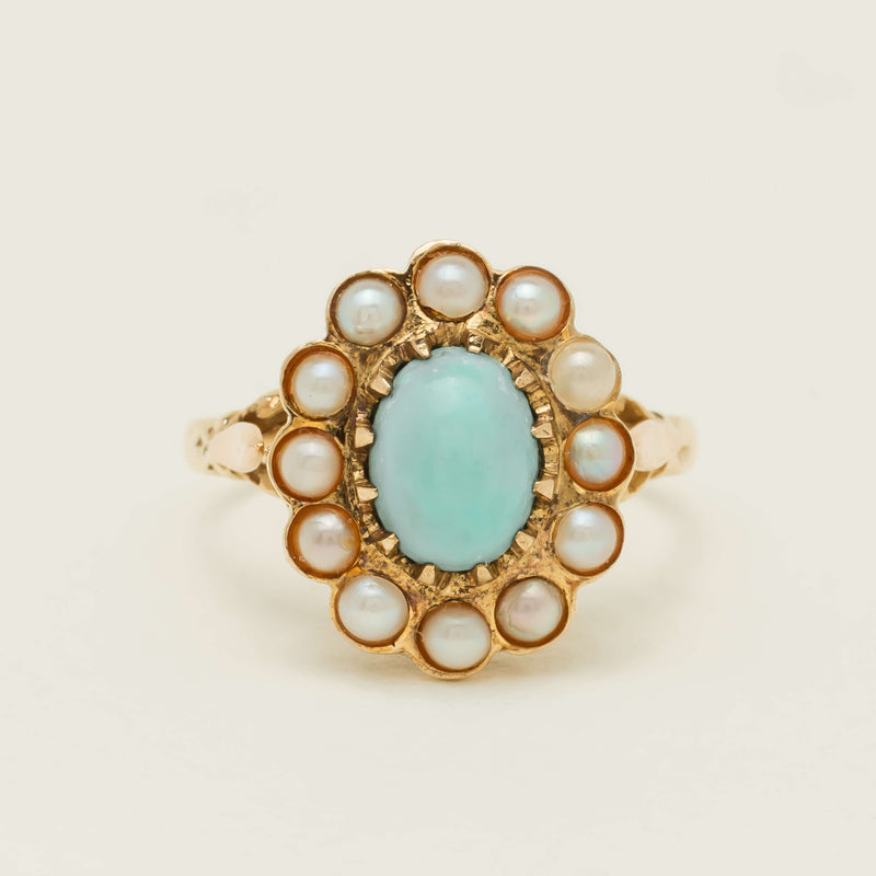 Deja Vu 9ct Yellow Gold Turquoise & Seed Pearl Ring - Ring - Walker & Hall