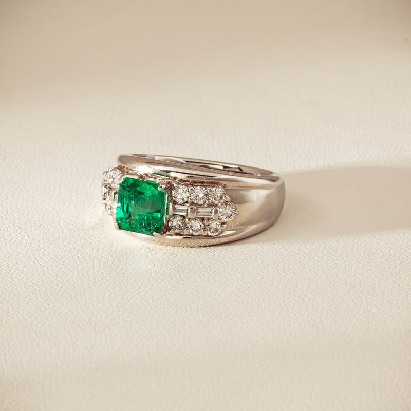 Deja Vu Platinum 1.43ct Emerald & Diamond Cluster Ring - Ring - Walker & Hall