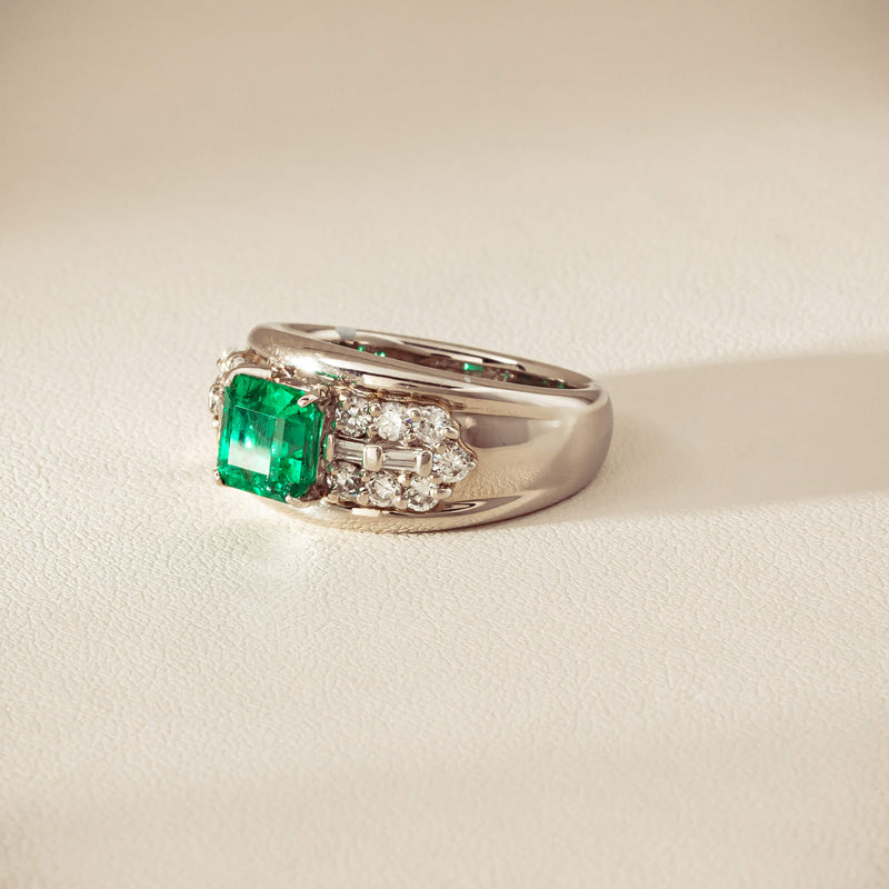 Deja Vu Platinum 1.43ct Emerald & Diamond Cluster Ring - Ring - Walker & Hall