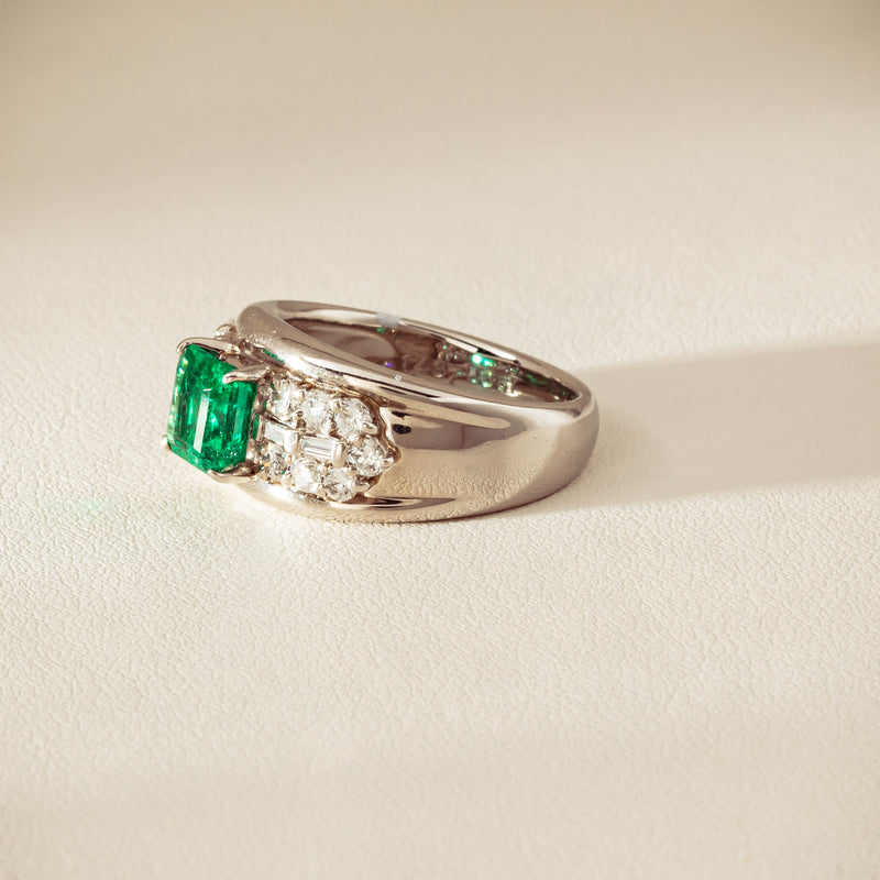 Deja Vu Platinum 1.43ct Emerald & Diamond Cluster Ring - Ring - Walker & Hall