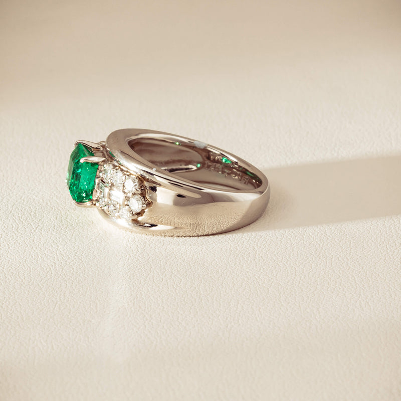 Deja Vu Platinum 1.43ct Emerald & Diamond Cluster Ring - Ring - Walker & Hall