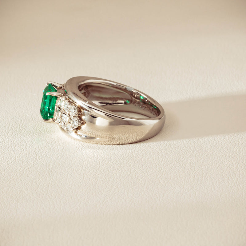 Deja Vu Platinum 1.43ct Emerald & Diamond Cluster Ring - Ring - Walker & Hall