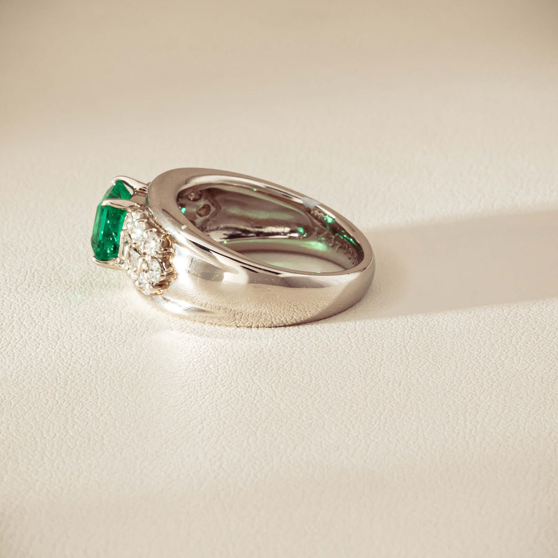 Deja Vu Platinum 1.43ct Emerald & Diamond Cluster Ring - Ring - Walker & Hall
