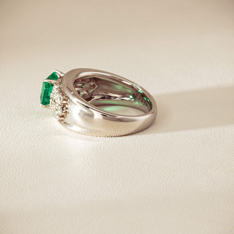 Deja Vu Platinum 1.43ct Emerald & Diamond Cluster Ring - Ring - Walker & Hall