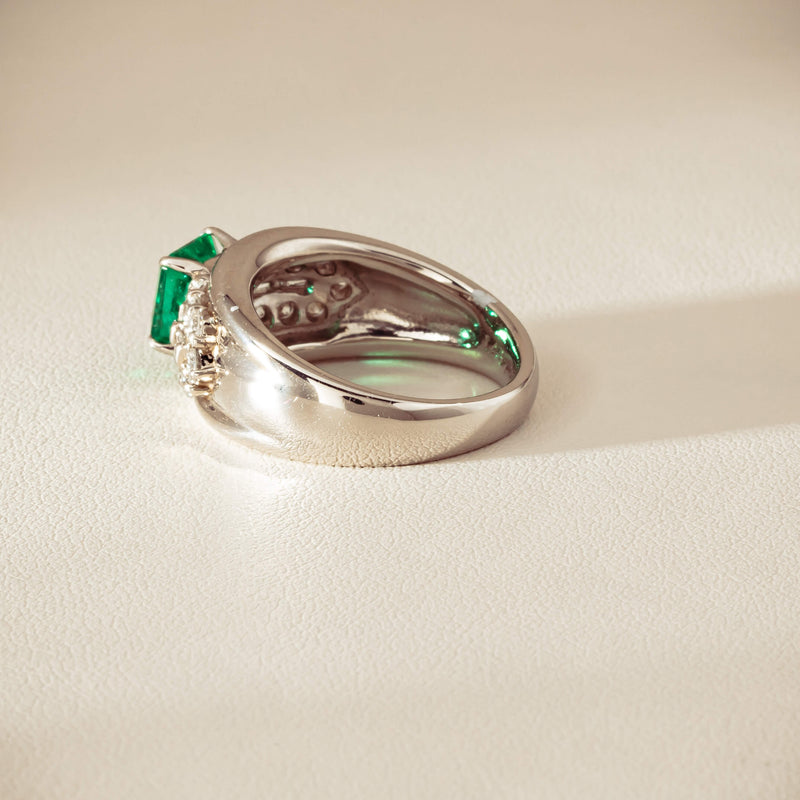 Deja Vu Platinum 1.43ct Emerald & Diamond Cluster Ring - Ring - Walker & Hall