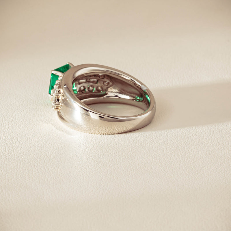 Deja Vu Platinum 1.43ct Emerald & Diamond Cluster Ring - Ring - Walker & Hall