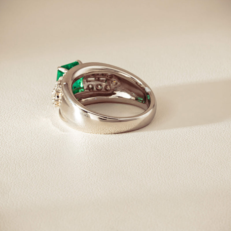 Deja Vu Platinum 1.43ct Emerald & Diamond Cluster Ring - Ring - Walker & Hall