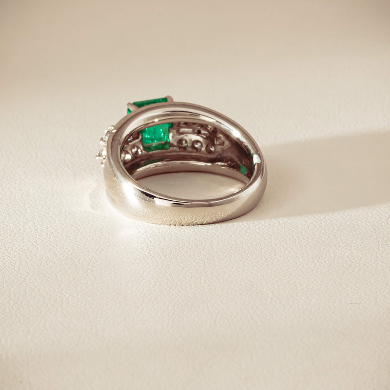 Deja Vu Platinum 1.43ct Emerald & Diamond Cluster Ring - Ring - Walker & Hall