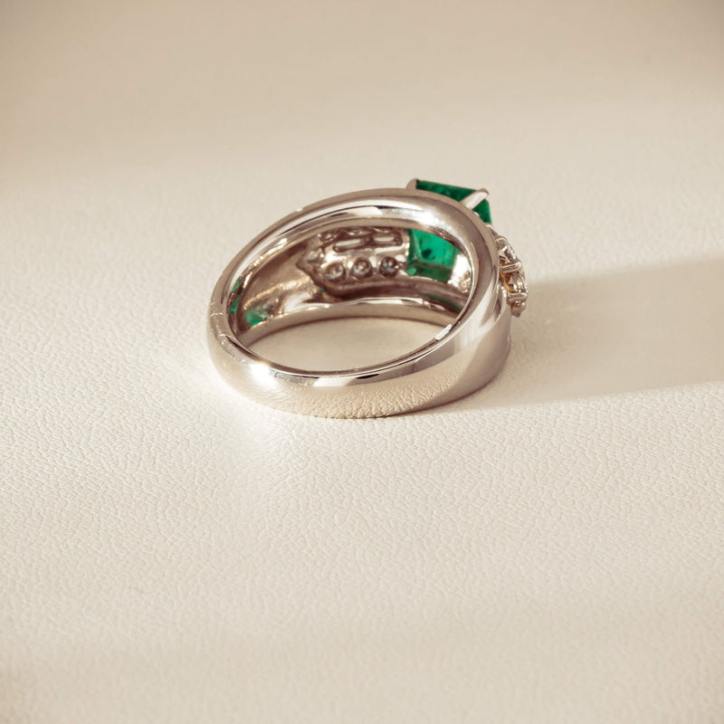 Deja Vu Platinum 1.43ct Emerald & Diamond Cluster Ring - Ring - Walker & Hall