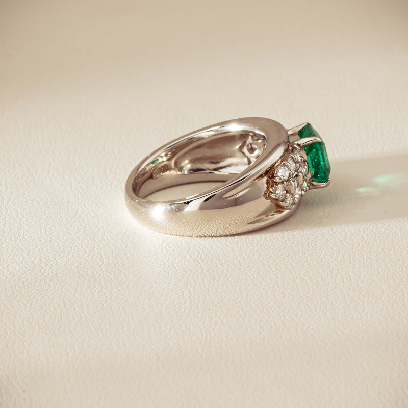 Deja Vu Platinum 1.43ct Emerald & Diamond Cluster Ring - Ring - Walker & Hall