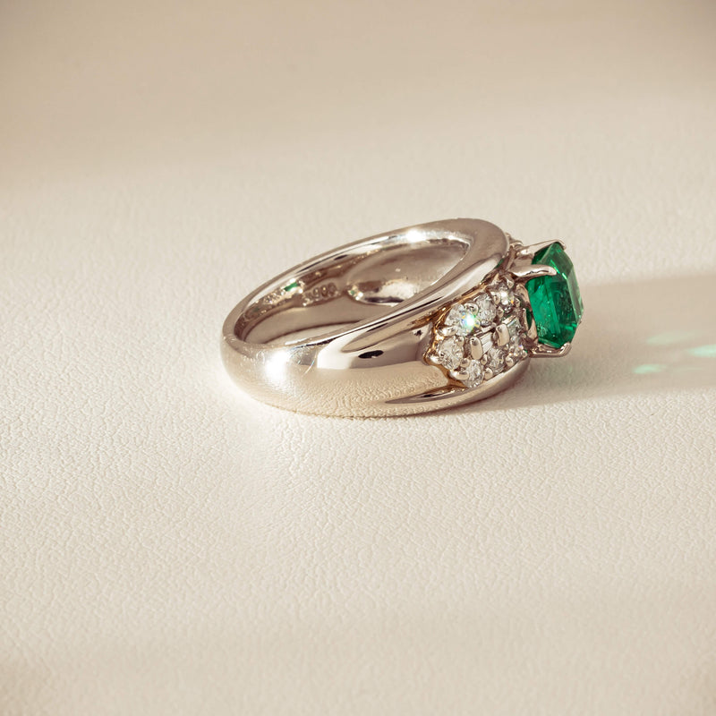 Deja Vu Platinum 1.43ct Emerald & Diamond Cluster Ring - Ring - Walker & Hall