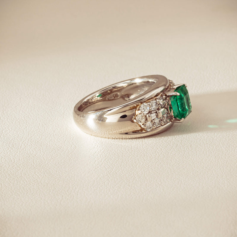 Deja Vu Platinum 1.43ct Emerald & Diamond Cluster Ring - Ring - Walker & Hall