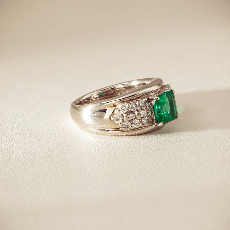 Deja Vu Platinum 1.43ct Emerald & Diamond Cluster Ring - Ring - Walker & Hall