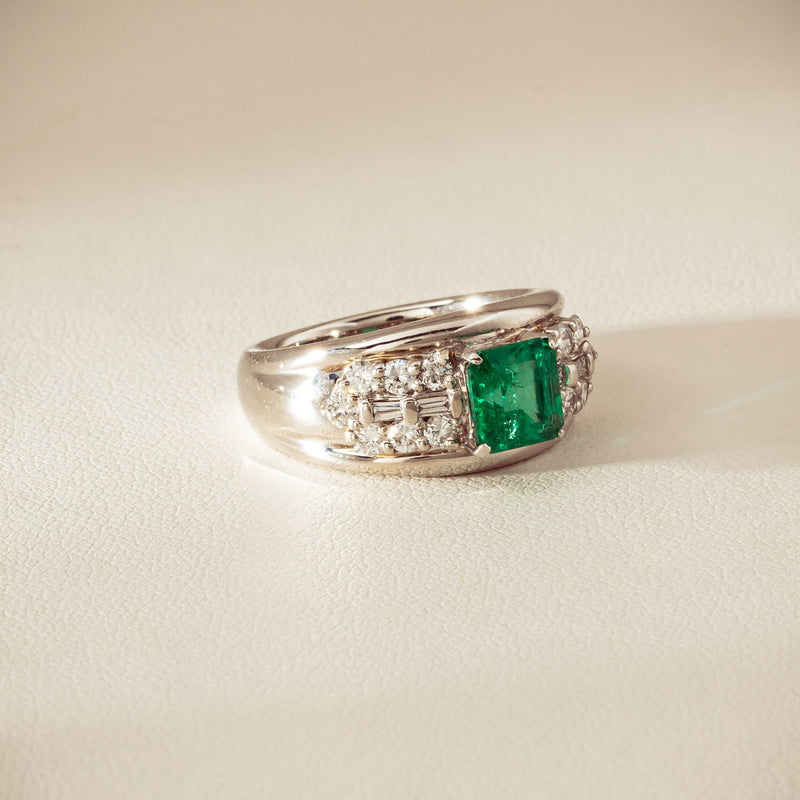 Deja Vu Platinum 1.43ct Emerald & Diamond Cluster Ring - Ring - Walker & Hall
