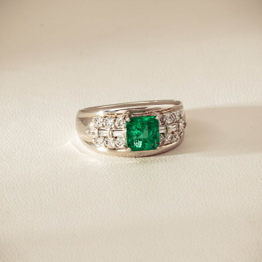 Deja Vu Platinum 1.43ct Emerald & Diamond Cluster Ring - Ring - Walker & Hall
