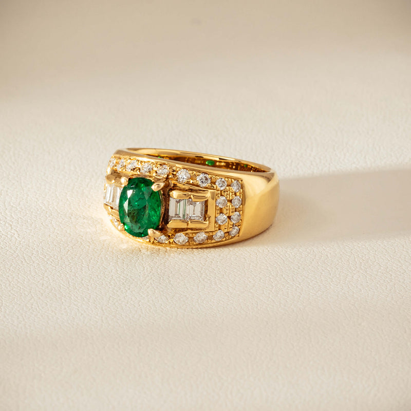 Deja Vu 18ct Yellow Gold .87ct Emerald & Diamond Ring - Ring - Walker & Hall