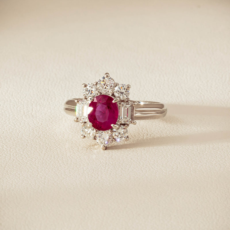 Deja Vu Platinum 1.11ct Ruby & Diamond Cluster Ring - Ring - Walker & Hall