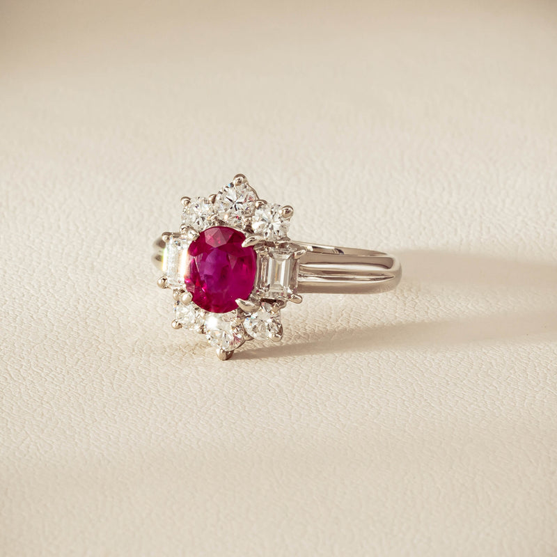 Deja Vu Platinum 1.11ct Ruby & Diamond Cluster Ring - Ring - Walker & Hall