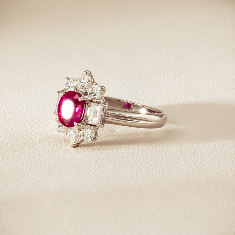 Deja Vu Platinum 1.11ct Ruby & Diamond Cluster Ring - Ring - Walker & Hall