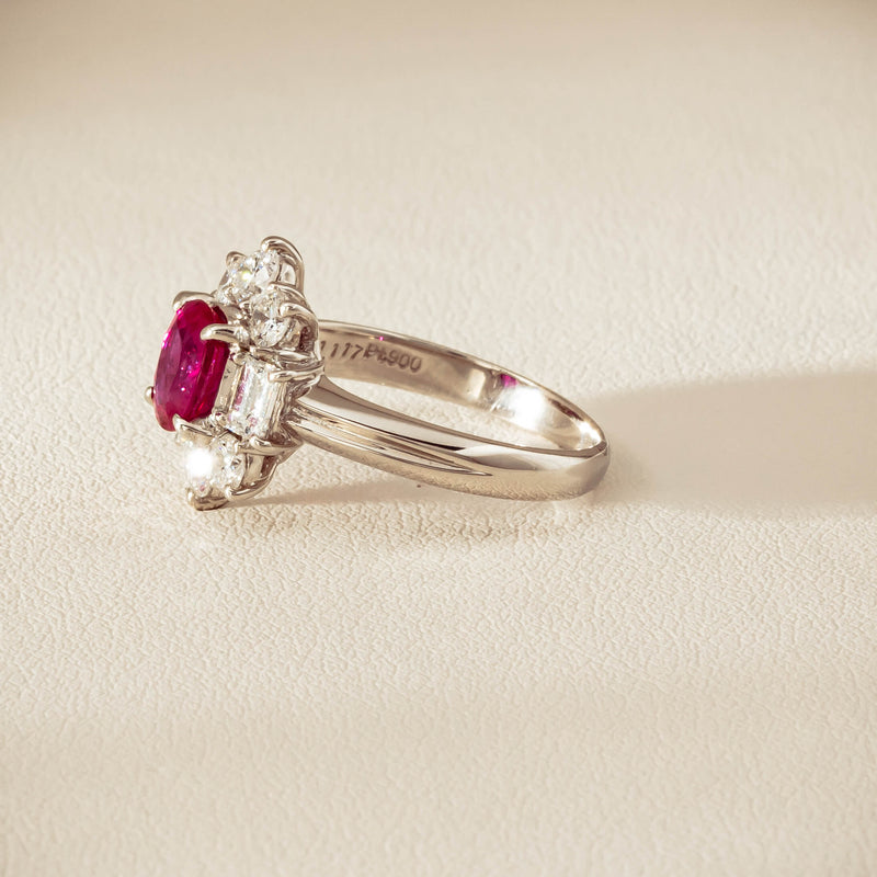 Deja Vu Platinum 1.11ct Ruby & Diamond Cluster Ring - Ring - Walker & Hall