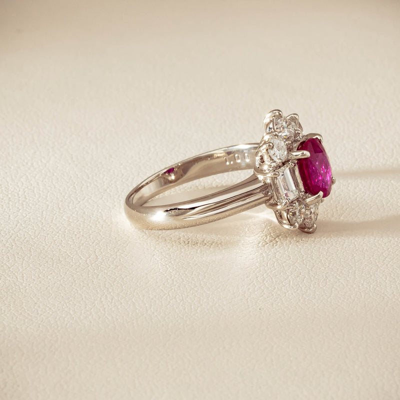 Deja Vu Platinum 1.11ct Ruby & Diamond Cluster Ring - Ring - Walker & Hall