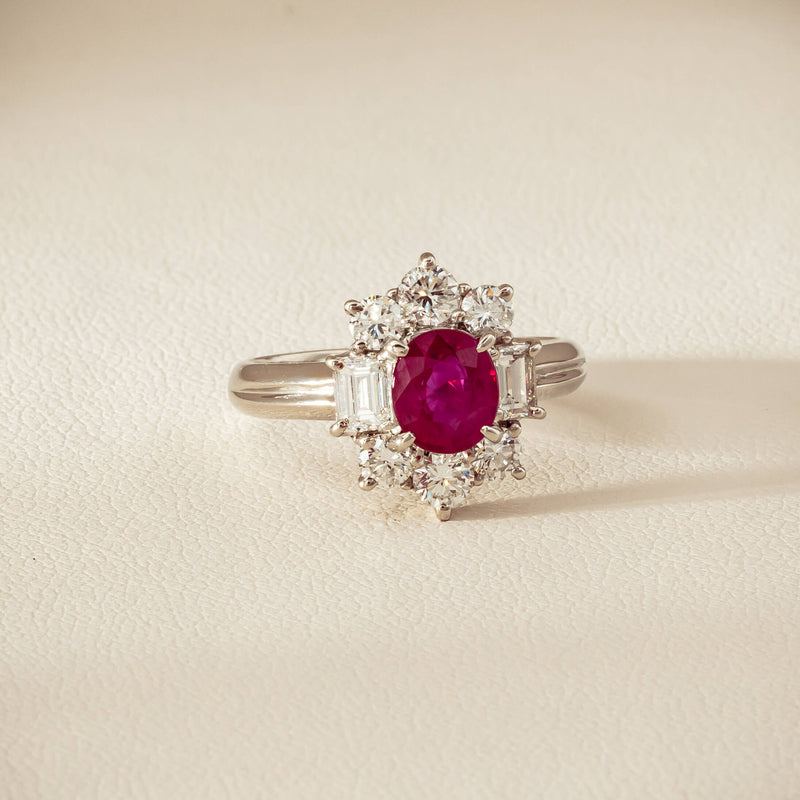 Deja Vu Platinum 1.11ct Ruby & Diamond Cluster Ring - Ring - Walker & Hall