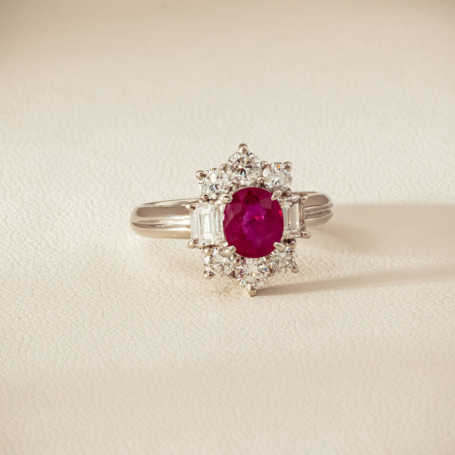 Deja Vu Platinum 1.11ct Ruby & Diamond Cluster Ring - Ring - Walker & Hall