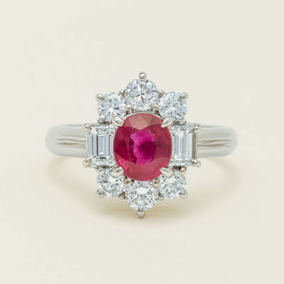 Deja Vu Platinum 1.11ct Ruby & Diamond Cluster Ring - Ring - Walker & Hall