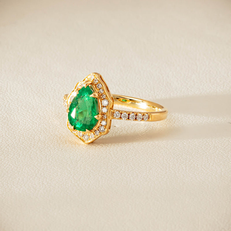 Deja Vu 18ct Yellow Gold 1.22ct Emerald & Diamond Ring - Ring - Walker & Hall