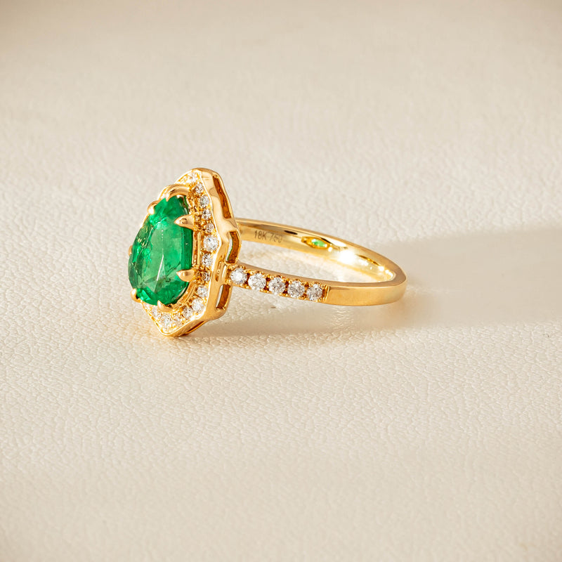 Deja Vu 18ct Yellow Gold 1.22ct Emerald & Diamond Ring - Ring - Walker & Hall