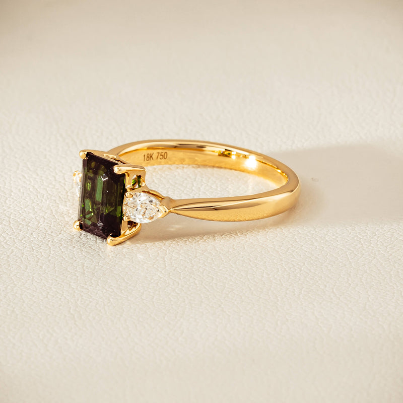 18ct Yellow Gold 1.43ct Green Tourmaline & Diamond Ayla Ring - Ring - Walker & Hall