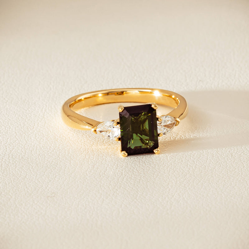 18ct Yellow Gold 1.43ct Green Tourmaline & Diamond Ayla Ring - Ring - Walker & Hall