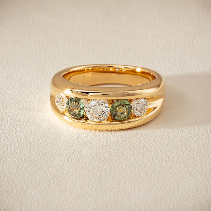 18ct Yellow Gold Green Sapphire & Diamond Eugenie Ring - Ring - Walker & Hall