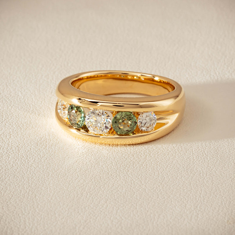 18ct Yellow Gold Green Sapphire & Diamond Eugenie Ring - Ring - Walker & Hall