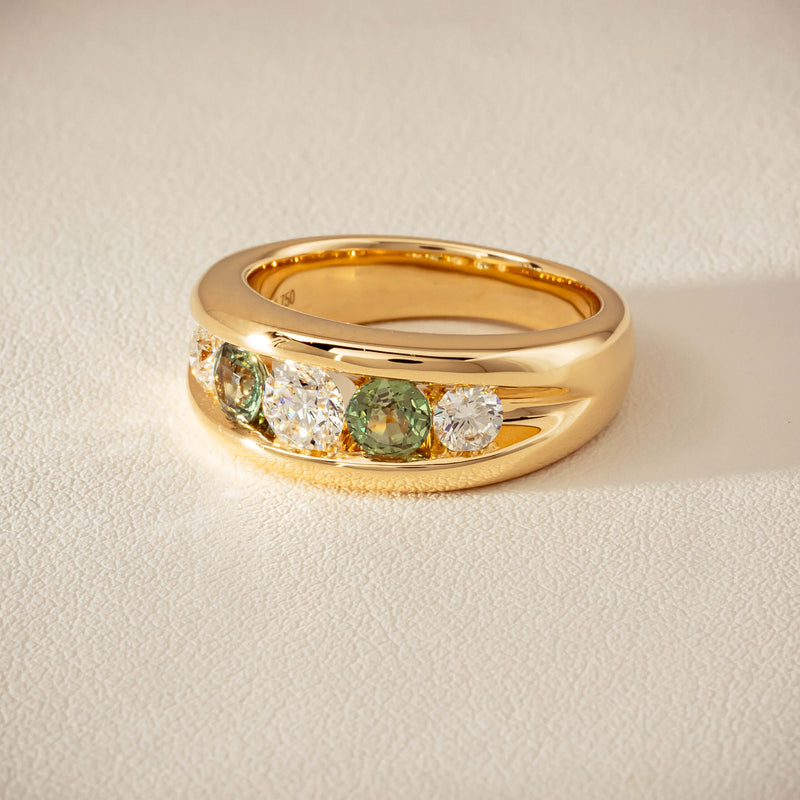 18ct Yellow Gold Green Sapphire & Diamond Eugenie Ring - Ring - Walker & Hall