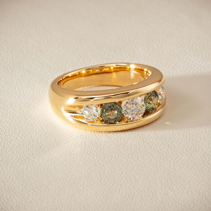 18ct Yellow Gold Green Sapphire & Diamond Eugenie Ring - Ring - Walker & Hall