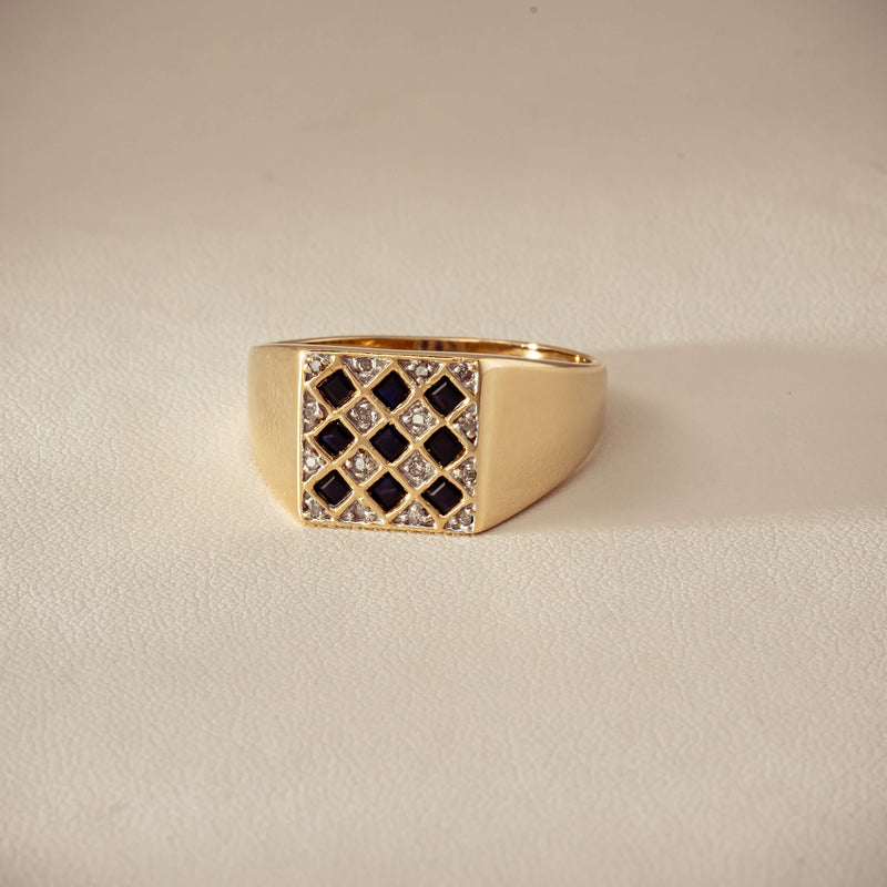 Deja Vu 9ct Yellow Gold Sapphire & Diamond Signet Ring - Ring - Walker & Hall