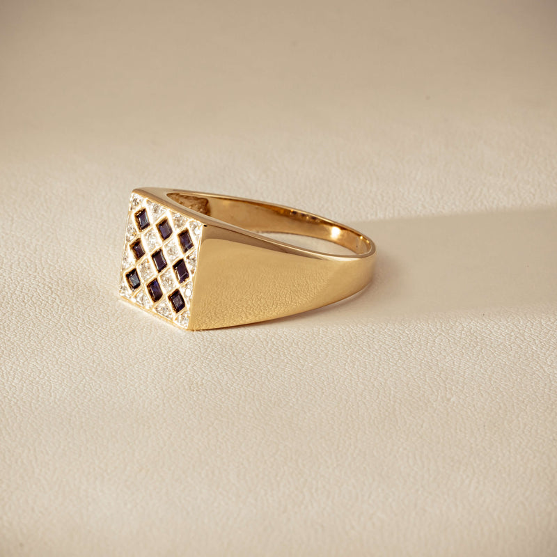 Deja Vu 9ct Yellow Gold Sapphire & Diamond Signet Ring - Ring - Walker & Hall
