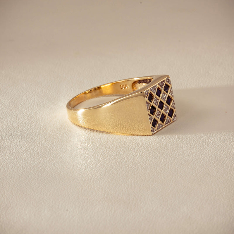 Deja Vu 9ct Yellow Gold Sapphire & Diamond Signet Ring - Ring - Walker & Hall