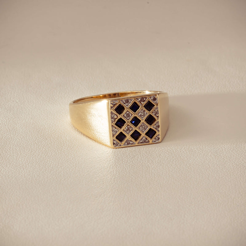 Deja Vu 9ct Yellow Gold Sapphire & Diamond Signet Ring - Ring - Walker & Hall