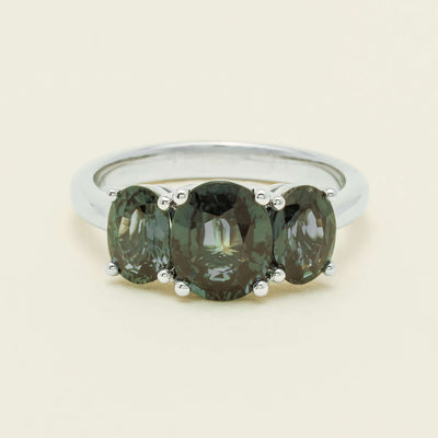 18ct White Gold 4.31ct Green Sapphire Odyssey Ring - Ring - Walker & Hall