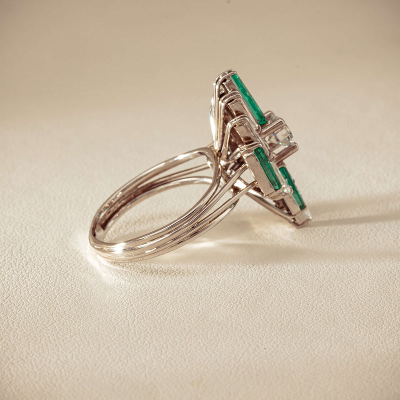 Vintage 18ct White Gold Diamond & Emerald Cluster Ring - Ring - Walker & Hall