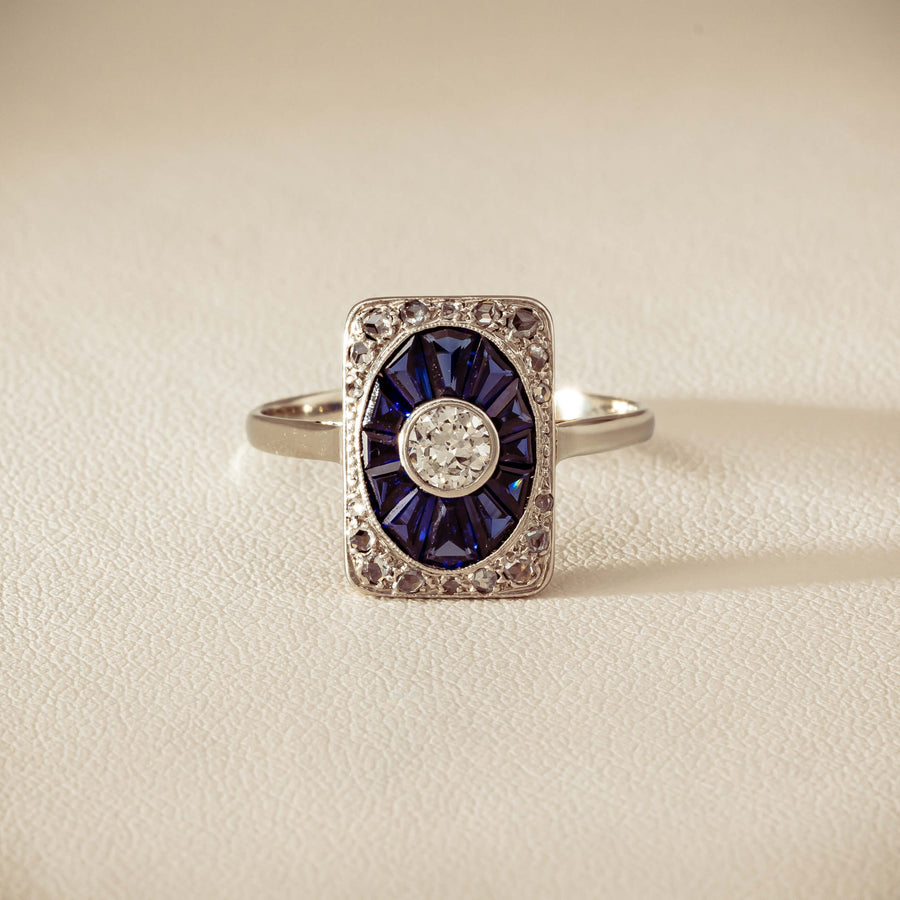 Vintage 15ct/18ct White Gold Diamond & Sapphire Ring - Ring - Walker & Hall