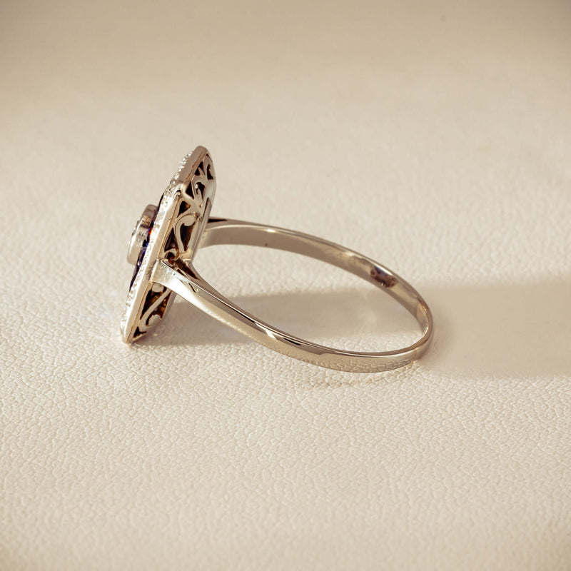 Vintage 15ct/18ct White Gold Diamond & Sapphire Ring - Ring - Walker & Hall