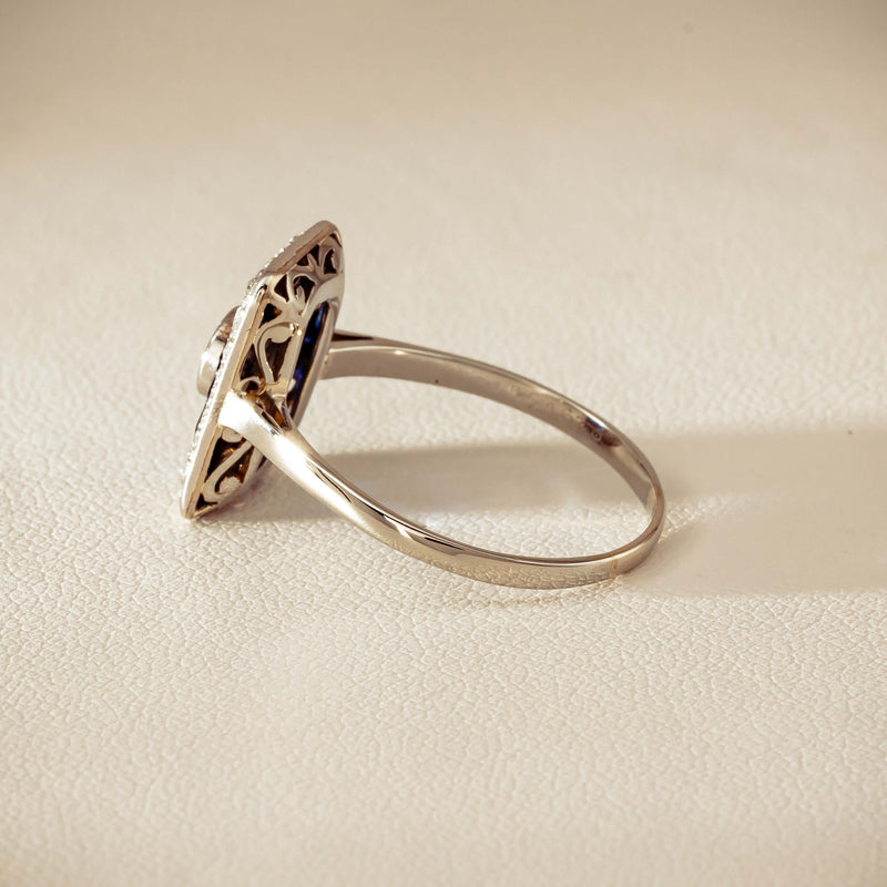 Vintage 15ct/18ct White Gold Diamond & Sapphire Ring - Ring - Walker & Hall