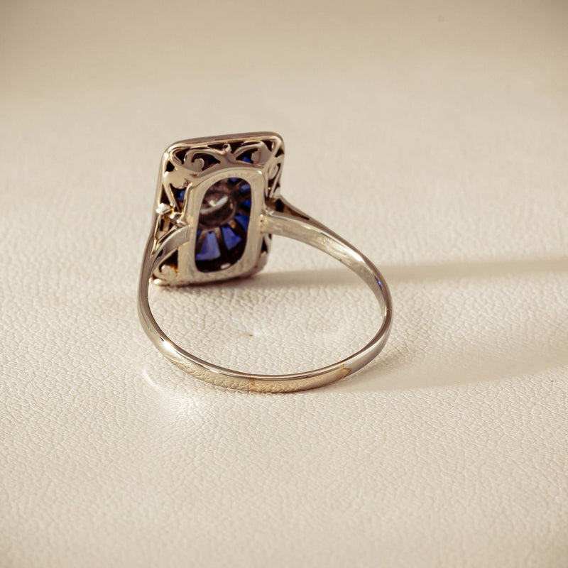 Vintage 15ct/18ct White Gold Diamond & Sapphire Ring - Ring - Walker & Hall