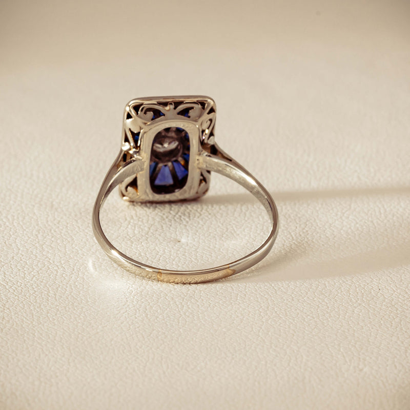 Vintage 15ct/18ct White Gold Diamond & Sapphire Ring - Ring - Walker & Hall