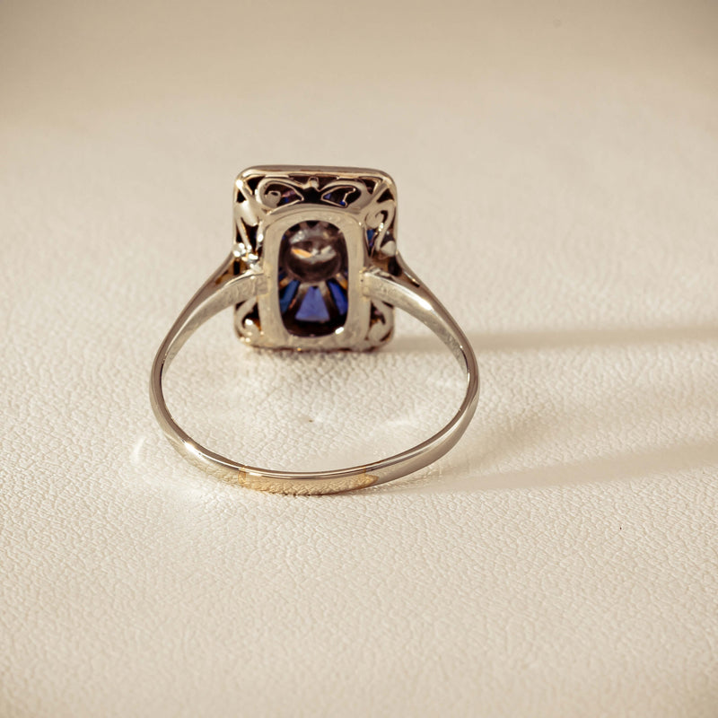 Vintage 15ct/18ct White Gold Diamond & Sapphire Ring - Ring - Walker & Hall